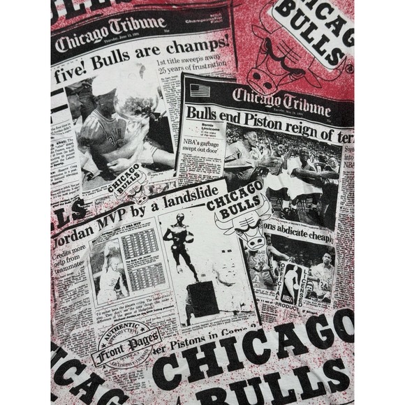 Vintage Chicago Bulls T‎ Shirt Mens Large Newspaper 90s AOP Jordan MVP Rare VTG - Picture 3 of 12